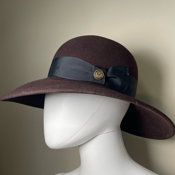 New GOORIN BROS. Women’s Sz S Wide Brim CLOCHE Hat 100% Wool Maroon Felt Boho - Picture 5 of 12